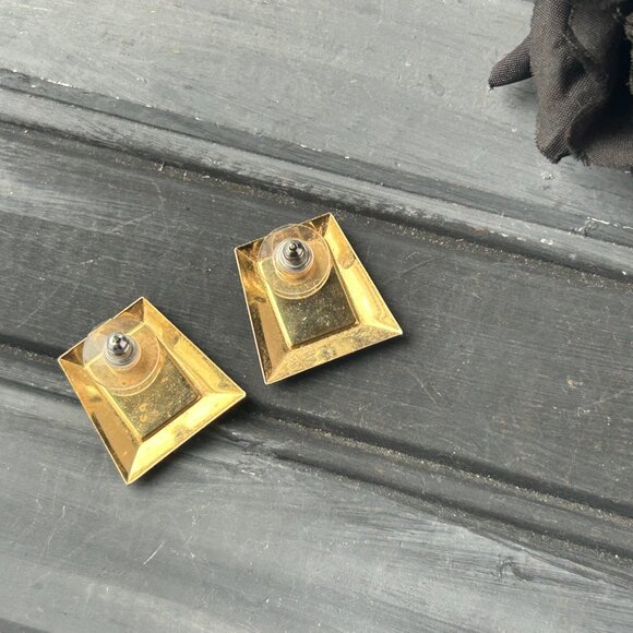 Gold + Peach Enamel Earrings - Picture 6 of 10